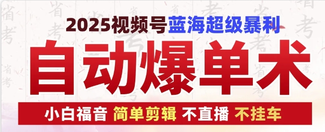 2025视频号蓝海超级暴利自动爆单术1.0 ，小白褔音 简单剪辑 不直播 不挂车-仙女副业网
