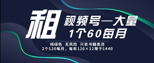 租视频号，一个60每月，2个120.纯绿色、无风险，常年租【揭秘】-仙女副业网