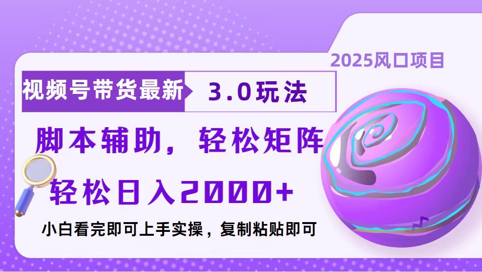 视频号带货最新3.0玩法，作品制作简单，当天起号，复制粘贴，脚本辅助...-仙女副业网