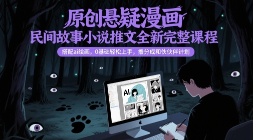 原创悬疑漫画民间故事小说推文全新完整课程， 搭配ai绘画，0基础轻松上手，撸分成和伙伴计划-仙女副业网