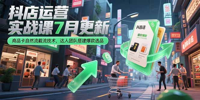 抖店运营实战课7月更新，商品卡自然流截流技术，达人团队搭建爆款选品-仙女副业网